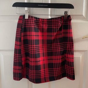 Red Plaid Mini Pencil Skirt